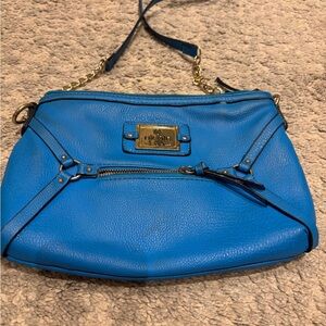 Nicole Miller Bright Blue Leather Crossbody with Gold Hardware